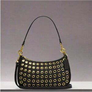 Coach Teri Shoulder Bag  Gold Grommet Black Leather CY646 Crossbody ORGPKG